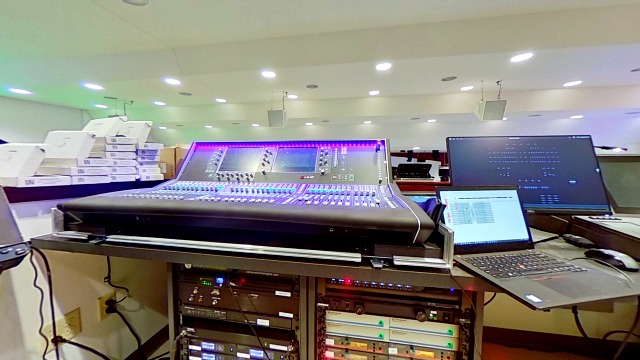 Control boards for the sound, lighting and video at Newfield High School auditorium